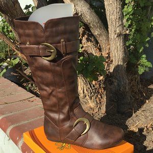 Flats Midi Cal Boots Buckles Faux Leather Various